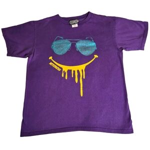 Purple Graphic Tee with Blue and Yellow Accents